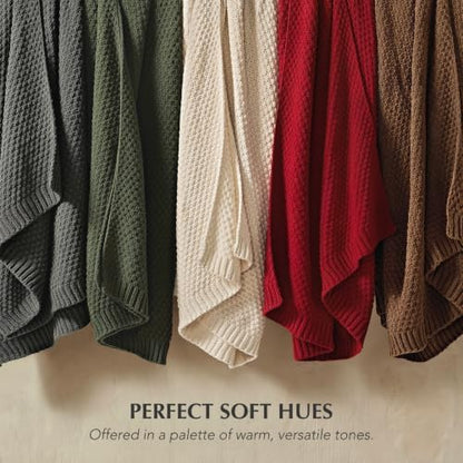 EVERGRACEHOME Chunky Chenille Knit Throw Blanket, 50 x 60, Pine Green