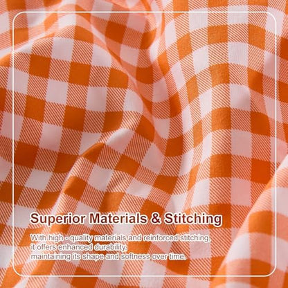 Gingham Twin Sheet Set, Lightweight Super Soft Brushed Microfiber Plaid Fall Bed Sheets with 16" Deep Pocket, 3 Piece Ruffle Farmhouse Bedroom Decor, Orange
