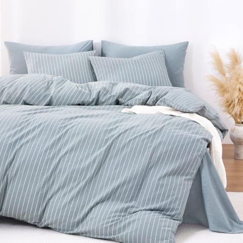 Wake In Cloud Striped Cotton Duvet Cover Set, Blue, Full