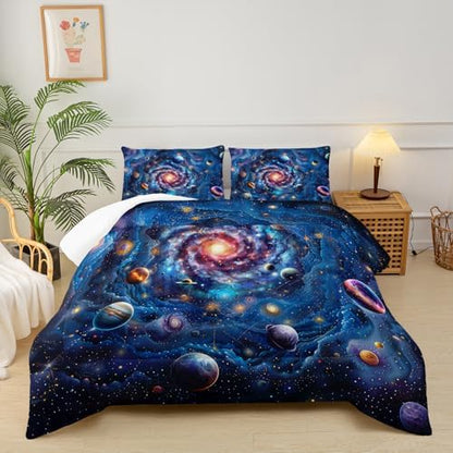Galaxy Comforter Set King Size for Kids，Outer Space Themed King Bedding Sets for Boys，Boys King Quilt Set Space
