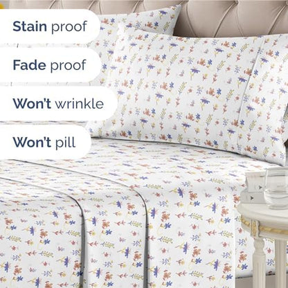Twin XL 3 Piece Floral Sheet Set - Soft, Breathable & Cooling - Calico
