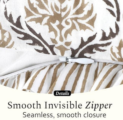 CPC Block Print Sandstone Regal Ruffle Cotton Lumbar Pillow Cover 14x36 inch