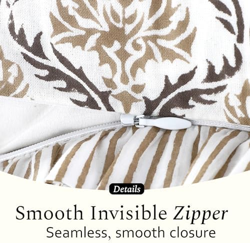 CPC Block Print Sandstone Regal Ruffle Cotton Lumbar Pillow Cover 12x20 inch