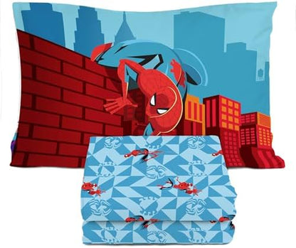 Sunny Side Up Kids Sheet Set Includes Sheets and Pillow Cover - 100% Microfiber Bedding and Room Decor, Blue - Spiderman, 3 Piece Twin