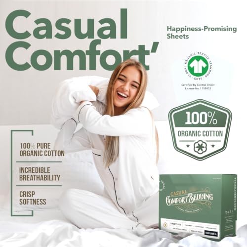 TEXAS LINEN CO. 100% Organic Cotton Sheets Twin Size - 3 PC Organic Cotton Percale Printed Sheets Twin Set (Light Grey Pinstripe), Cooling Bedsheets, 16" Deep Pocket Hotel Bedding - GOTS Certified