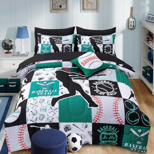 A Nice Night Sports Baseball Bedding Boys Comforter Sets Full,Green