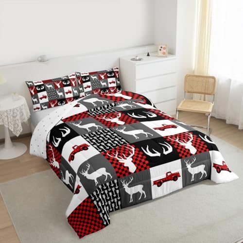 Feelyou Farmhouse Deer Comforter Set King Size for Kids Boys Girls