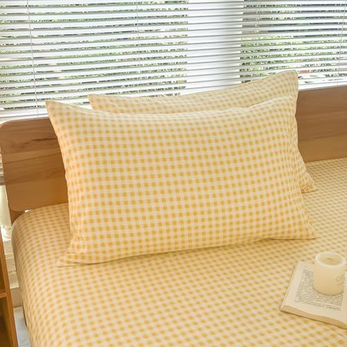 NSNLGSGC Yellow Gingham Duvet Cover Set, King
