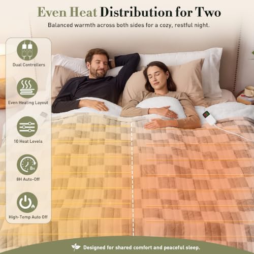 Grey Electric Blanket Heated Queen Size, 84"X90" Dual Control