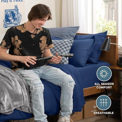 Bare Home Bed-in-A-Bag 5 Piece Set (Twin XL, Dark Blue/Dark Blue)