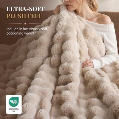 Smoofy Fluffy Faux Rabbit Fur Bubble Comforter Full Size - Linen