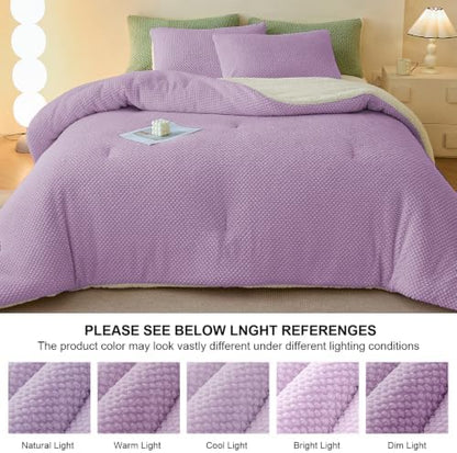 LLanCL 3D Jacquard Design Comforter Set, Ultra-Soft Warm Twin Size Sherpa Fur Plush 2-Pieces Sets Luxury Cozy Bedding with 1 Pillowcase (68"x90", Lavender Purple)