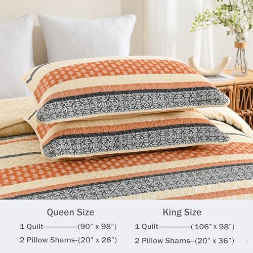 Homzard Quilt Bedding Set - Cotton Quilt Sets Queen Szie,Orange Grey Black Queen Size Bed, Farmhouse Lightweight Bedspread Set, 3 Piece All Season