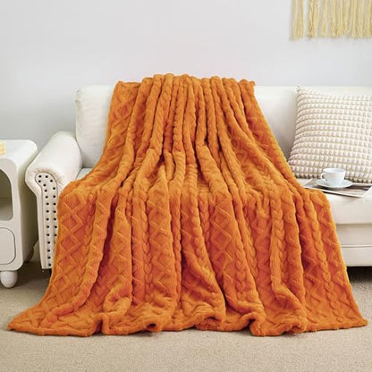 Aganear Fleece Throw Blanket for Couch,Fall Boho Blankets,50"x60" Orange