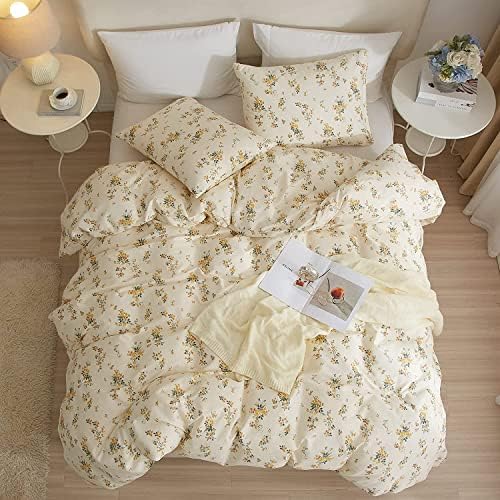 LifeTB Chic Garden Floral Twin XL Soft Cotton Yellow Floral Bedding Sets Cottagecore Botanical Comforter Cover with Zipper Closure