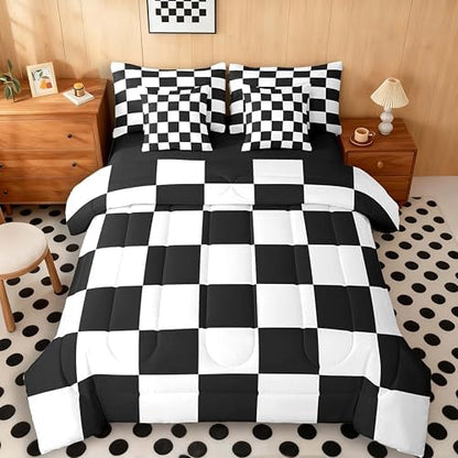 jejeloiu Black White Comforter Set with Sheets 7 Piece Twin Size