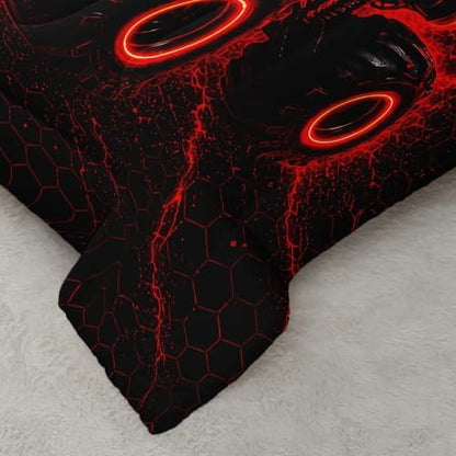 AILONEN Queen Comforter Set 3 Piece, Red Neon Off Road Truck 3D Printed Bedding with 2 Pillowcases, Soft Lightweight Microfiber Electric Graphic Decor for Master Suite