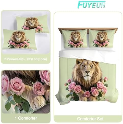Rose Lions Bedding Set Full/Queen Mint Green Comforter for Girls
