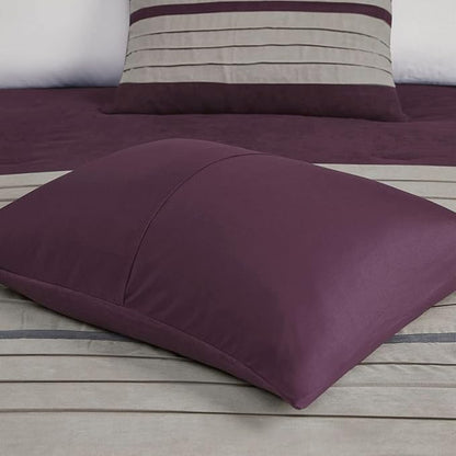Madison Park Palmer Comforter Set - Faux Suede Design, Striped Accent, All Season Down Alternative Bedding, Matching Shams, Decorative Pillow, Bed Skirt, Full (82 in x 90 in), Purple 7 Piece