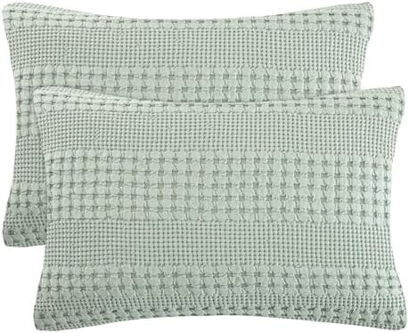 PHF Cotton Waffle Pillow Shams Standard Size 20"x26", Mint Green, No Insert