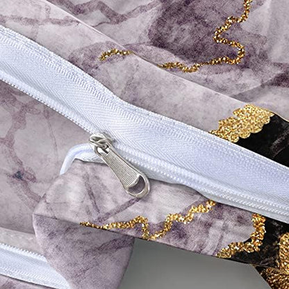 Pink Marble Duvet Cover Set Full Size Sequin Gold Bedding Comforter Covers with 2 Pillow Shams Girls Decor Bedroom Bed Set Breathable Durable Soft Comfy