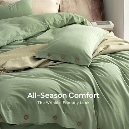 JELLYMONI 100% Washed Cotton Mint Green Duvet Cover Twin, Linen-Like
