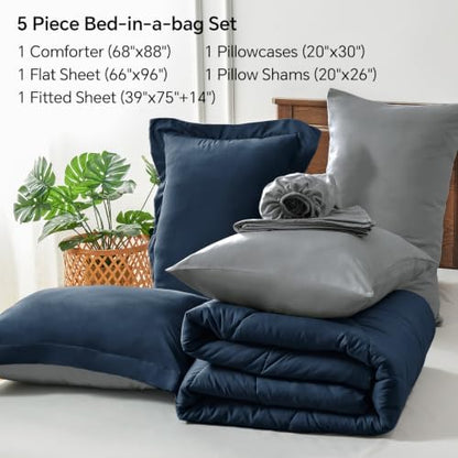 BEDELITE Twin Comforter Set 5 Pieces, Reversible Calm Blue Bed in A Bag