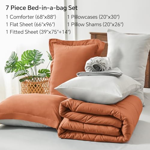 BEDELITE Twin Comforter Set 5 Pieces, Reversible Burnt Orange Bed in A Bag