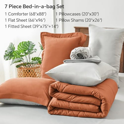 BEDELITE Twin Comforter Set 5 Pieces, Reversible Burnt Orange Bed in A Bag
