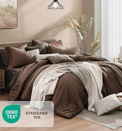 Monbix Oversized King Comforter Set 7 Pieces Chocolate Brown Bed in a Bag