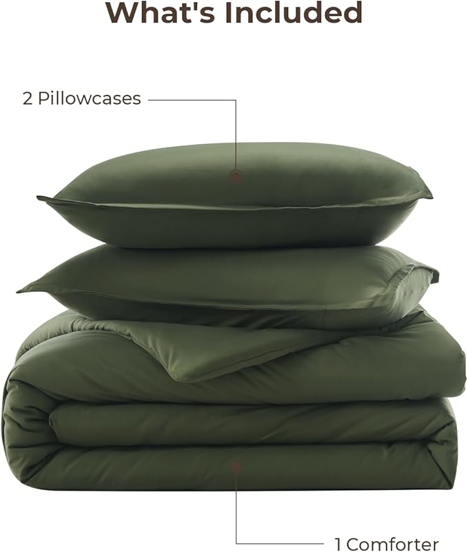 Litanika Oversized King Comforters Olive Green Super King Size, 3 Pieces Lightweight Solid Bedding Comforter Set, All Season Fluffy Bed Set (120x120In Comforter & 2 Pillowcases)