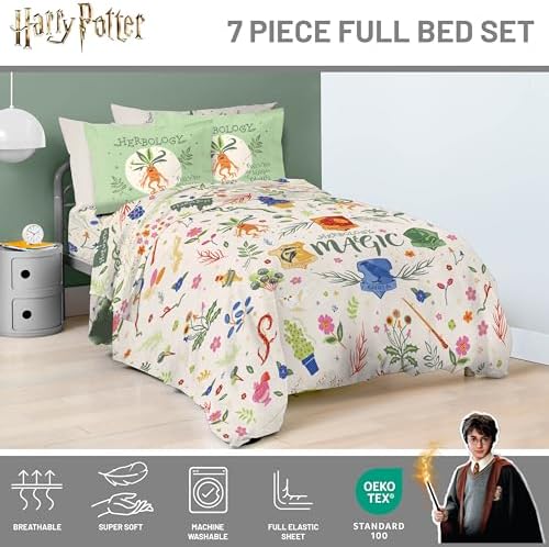 Harry Potter Full Comforter Set 7 Piece Soft Floral Bedding, Multi