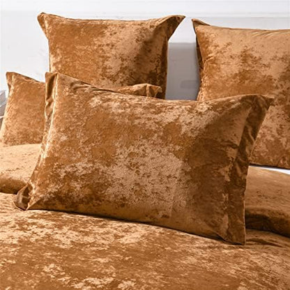 Fredsure Distressed Velvet Comforter Set, 5 Pieces Gold Caramel King, Distressed Velvet Face and Brushed Microfiber Reverse