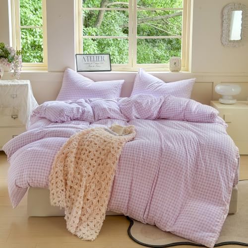 NSNLGSGC Pink Gingham Duvet Cover Set, King