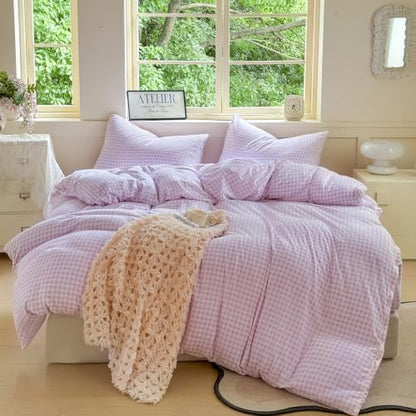 NSNLGSGC Pink Gingham Duvet Cover Set, King