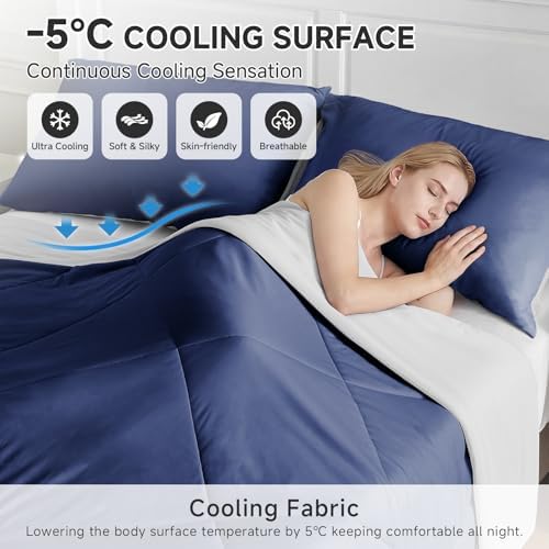 HOMFINE Cooling Comforter for Hot Sleepers King/Cal King, Dark Blue 108"x90"