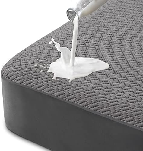Hanherry 100% Waterproof Queen Size Mattress Protector, Grey, Rayon Made from Bamboo Terry Surface, 3D Air Fabric, 16 inch Deep Pocket, Cooling, Noiseless, Smooth, Breathable, Fits 21 inches