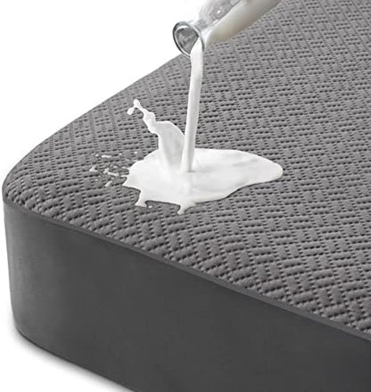 Hanherry 100% Waterproof Mattress Protector Twin Size - Grey, Mattress Cover 3D Air Fabric Cooling Mattress Pad Cover Smooth Soft Breathable Noiseless, 8''-21'' Deep Pocket