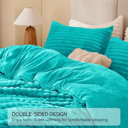 BEDELITE Fleece King Comforter Set, Fluffy Bed Set, Teal