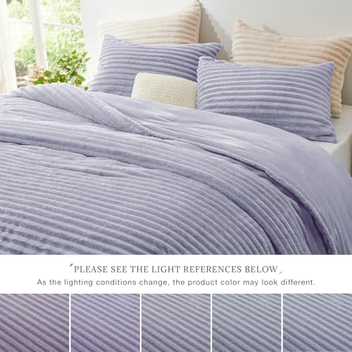 EXQ Home Fluffy Comforter Set King Size,3 Pieces Bed Set,Purple
