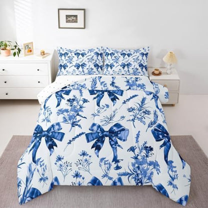 jejeloiu Bow Bedding Set Soft for Boys Girls, Bowknot Comforter Set Toddler Size Bow-tie Duvet Quilt Microfiber Colourful Bowknot Bedroom Decor 2 Pcs with 1 Pillow Cases