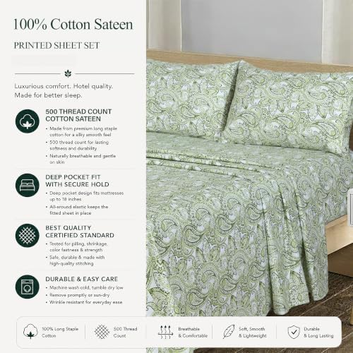 Feather & Stitch 100% Cotton Sateen 500 TC Split King Size Bed Sheet Set