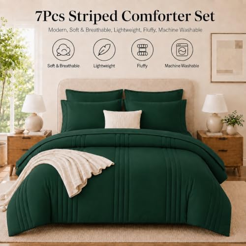 Full Size Comforter Sets Emerald Green, 7 Pieces Bed in a Bag