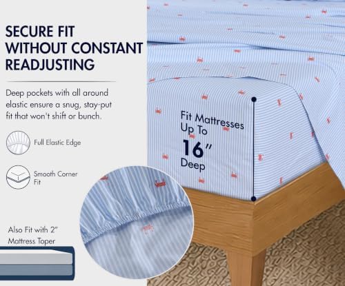 ZOYER 100% Cotton Sheets – Twin Size Percale Bedding, Cooling & Breathable, Durable with a Crisp, Soft & Comfortable Feel, 16" Deep Pocket, 3-Piece Set, Crab Stripe