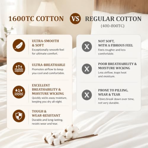 Cotton Duvet Cover Set 100% Egyptian Cotton Oversized King Size - 3 Piece with Zipper Closure Breathable Durable Soft Comfy Home Bedding Set(Cream White, 120"x98")