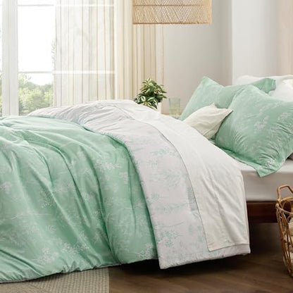 Bedsure Twin Comforter Set - Mint Green Bed Set, 2 Pieces Cute Floral Bedding, 1 Soft Reversible Botanical Flowers Comforter and 1 Pillow Sham