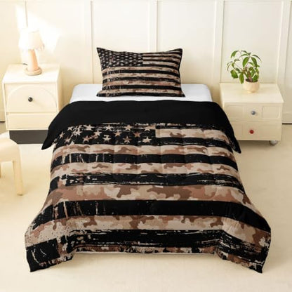 Feelyou American Flag Camouflage Comforter Set Twin Bedding Set for Boys