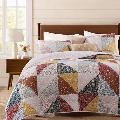 Oversized Queen Quilt Set-3 Pieces Soft Bedding Floral Patchwork Coverlet
