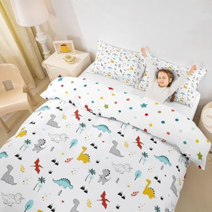 Erosebridal Dinosaur Comforter Cover Queen Size for Boys Kids Girls Home Bedroom Decor Bedding Set Teens Cute Cartoon Dinosaur Printed Bedding Collection Soft Microfiber Reversible Duvet Cover