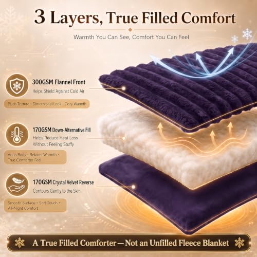 CozyLux Fleece Queen Comforter Set, 3 Piece Winter Warm Purple Bedding